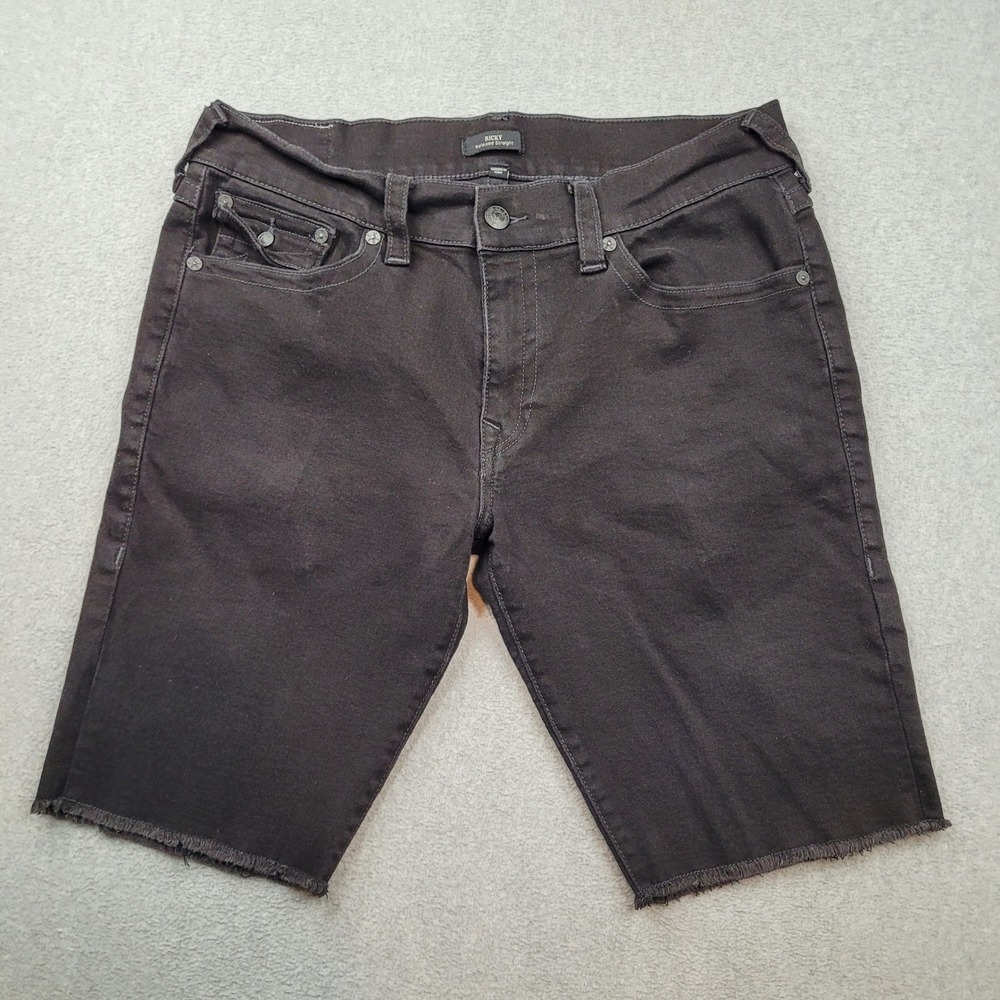 True Religion Ricky Relaxed Straight Mens 36 Black Cut Off Denim Jean Shorts